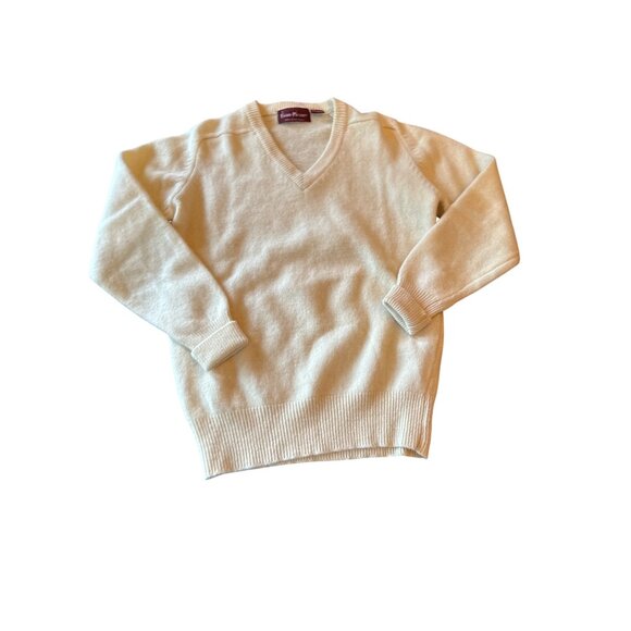 Vintage 70s Van-Picone 100% Lambswool V-Neck Sweater Medi Ivory Beige Soft Warm - Picture 1 of 4